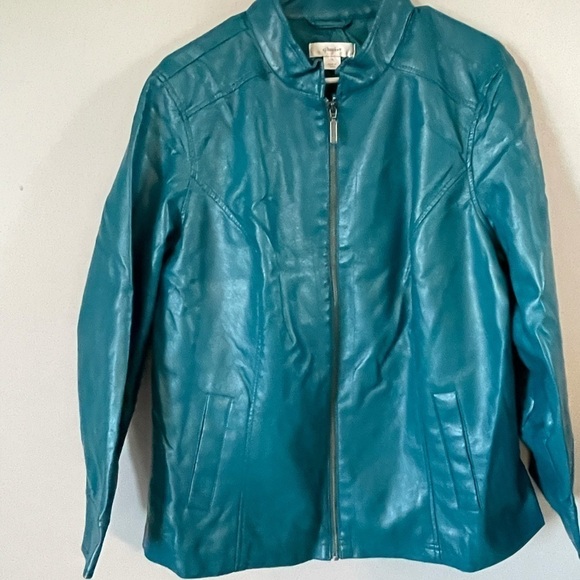 CJ Banks teal jacket in pleather type material in a size 1X - Picture 11 of 13